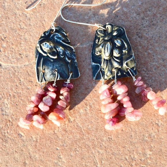 Pink Tourmaline Antique Sterling Silver Earrings - Picture 5 of 6